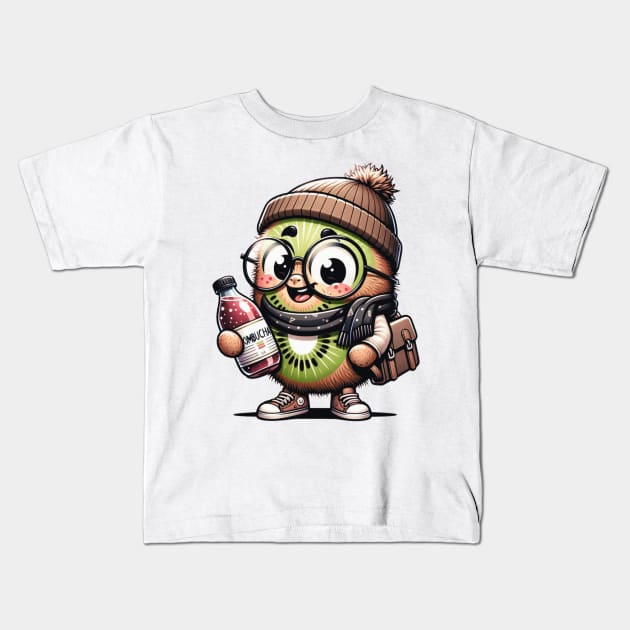 Hipster Kiwi - Kombucha Lover's Delight Kids T-Shirt by vk09design